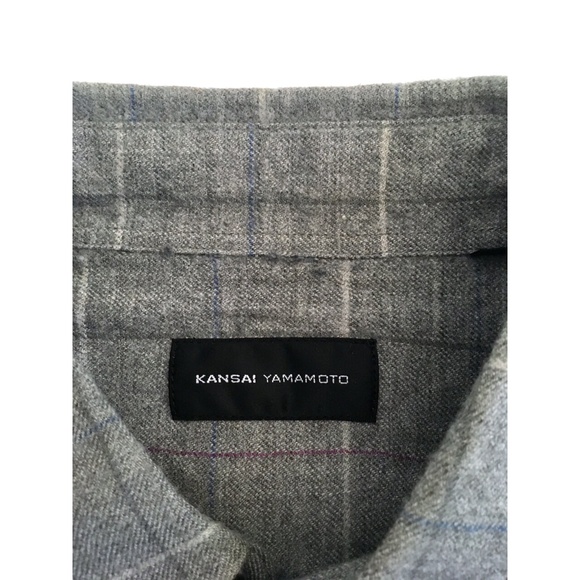Kansai Yamamoto 1990s Wool Minimal Grid Check Shirt - Picture 4 of 5